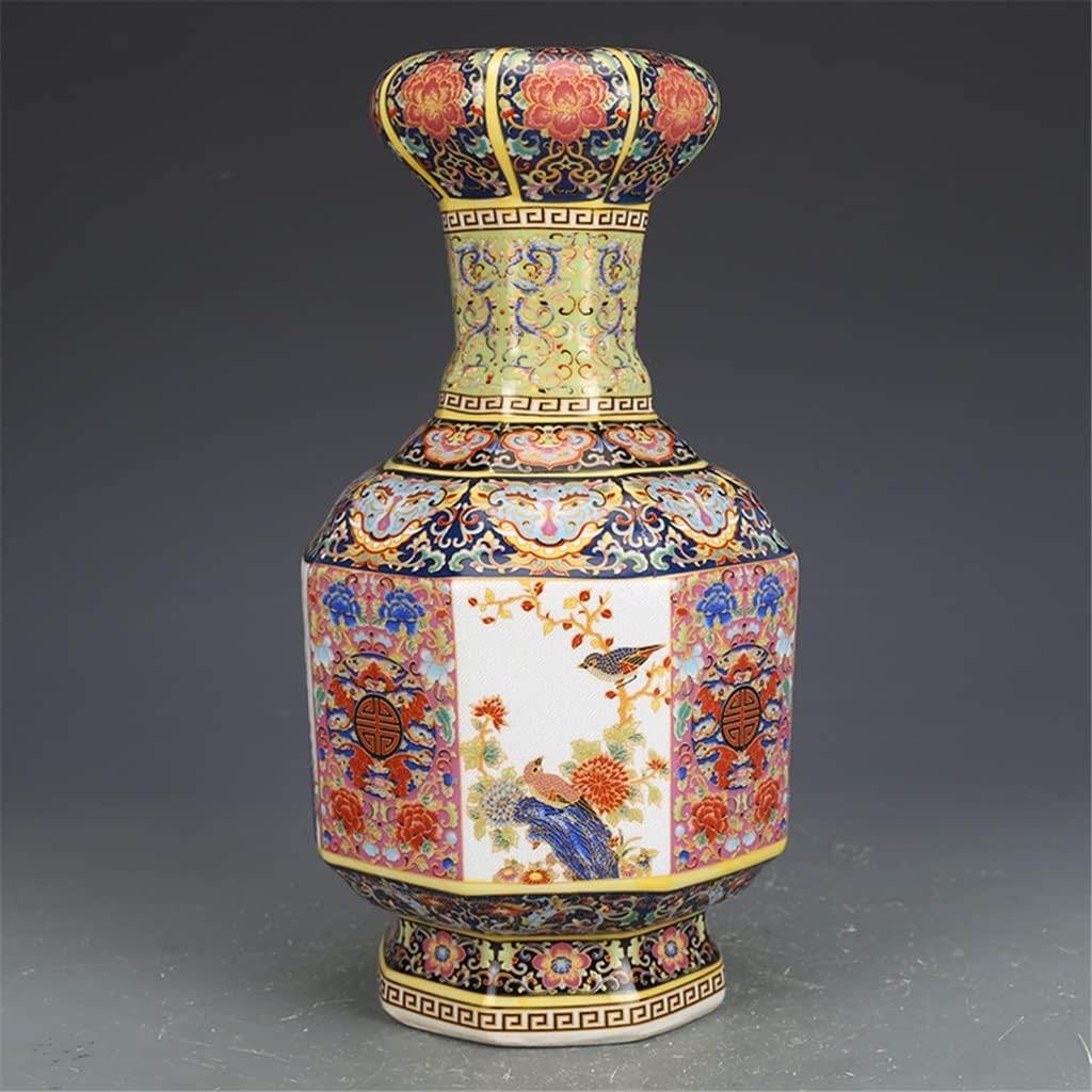 ZSEDP Antique Ceramic Vase Enamel with Flower Birds Pattern Old Ancient Porcelain Offcial Kiln