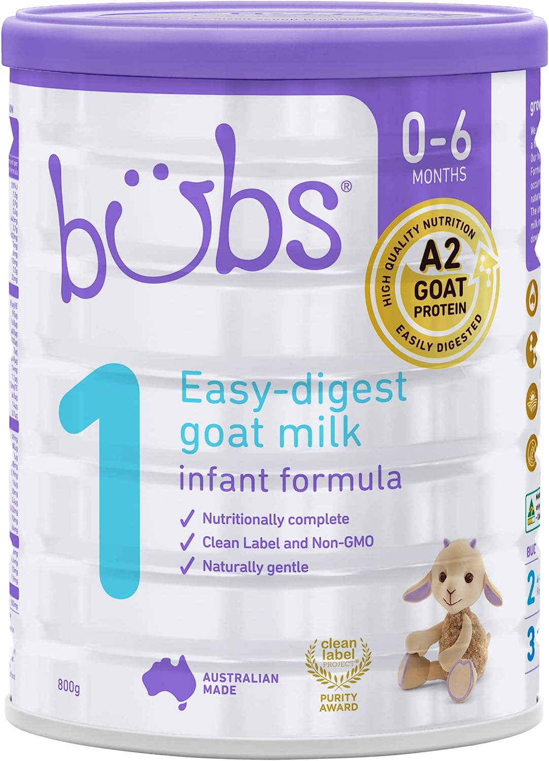 Bubs Goat Milk Infant Formula Stage 1， Infants 0-6 months， Made with Natural Goat Milk， 28.2 oz