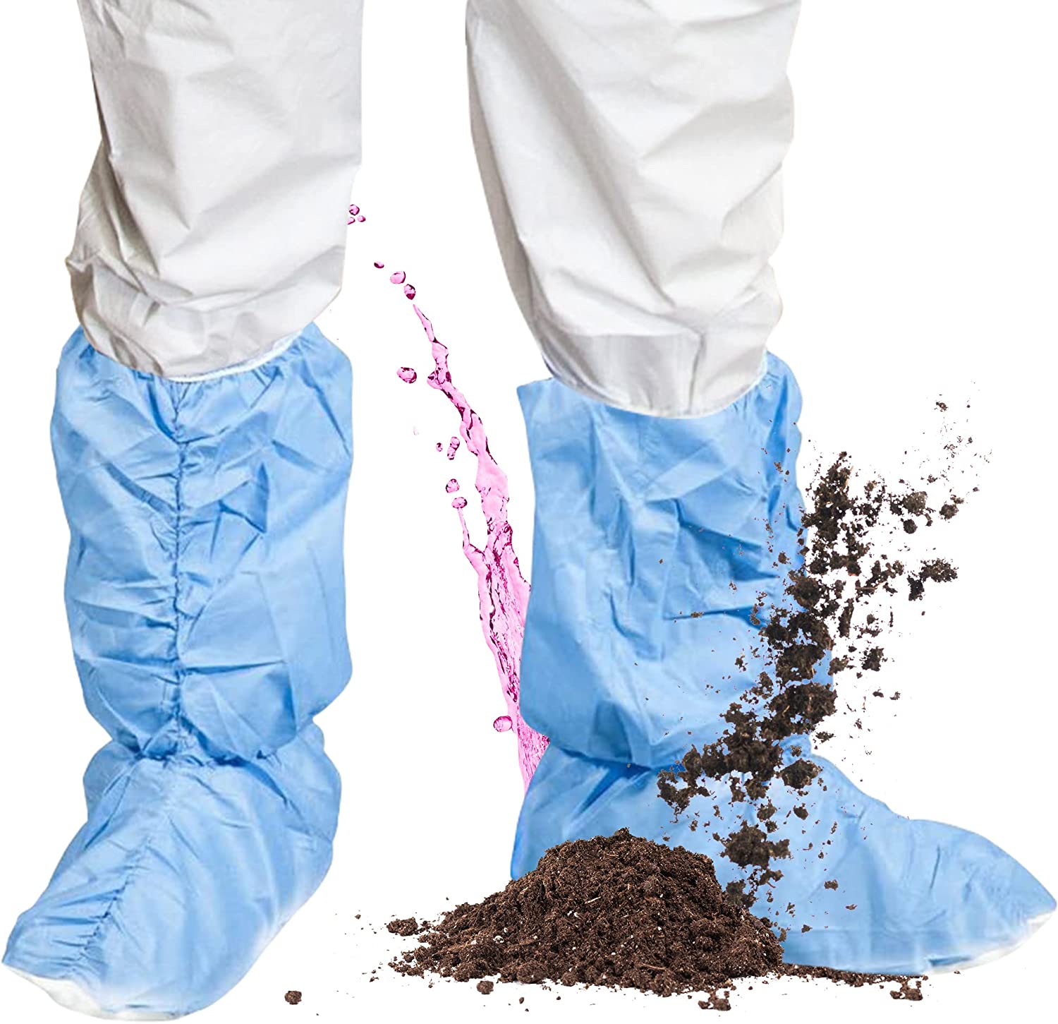 Quest Traction Disposable Boot and Shoe Covers - 18" Tall Non-Slip Protectors - Water and Skid Resistant Boot Covers - Hazmat Shoe Covers - Blue, Large, 3 Pairs