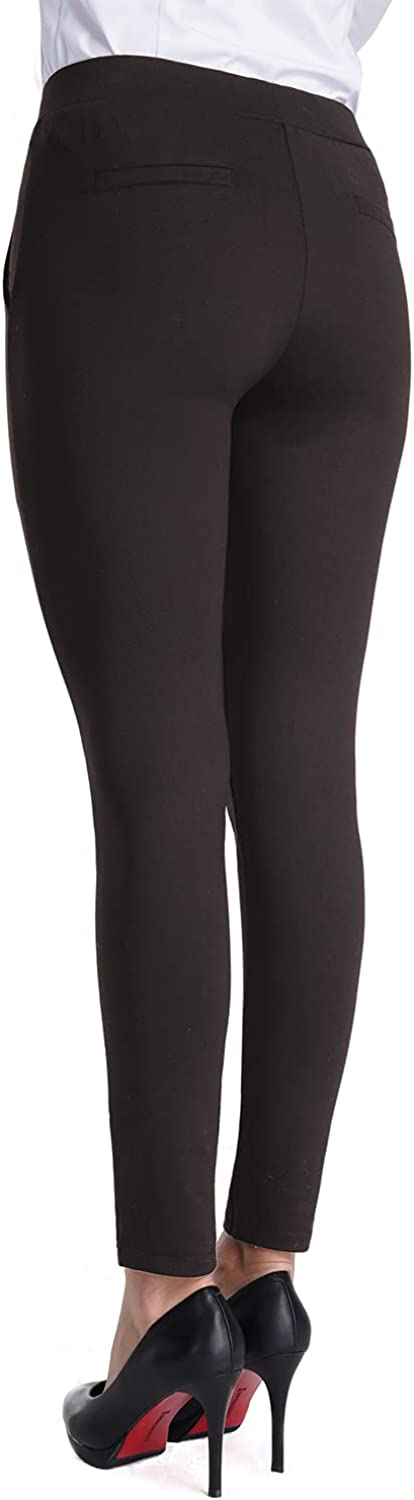 Bamans Women's Skinny Leg Work Pull on Slim Stretch Yoga Dress Pants w/Tummy Control
