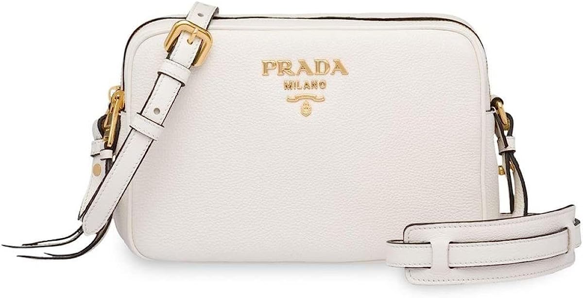 Prada Women's White Vitello Phenix Leather Crossbody HandBag 1BH079