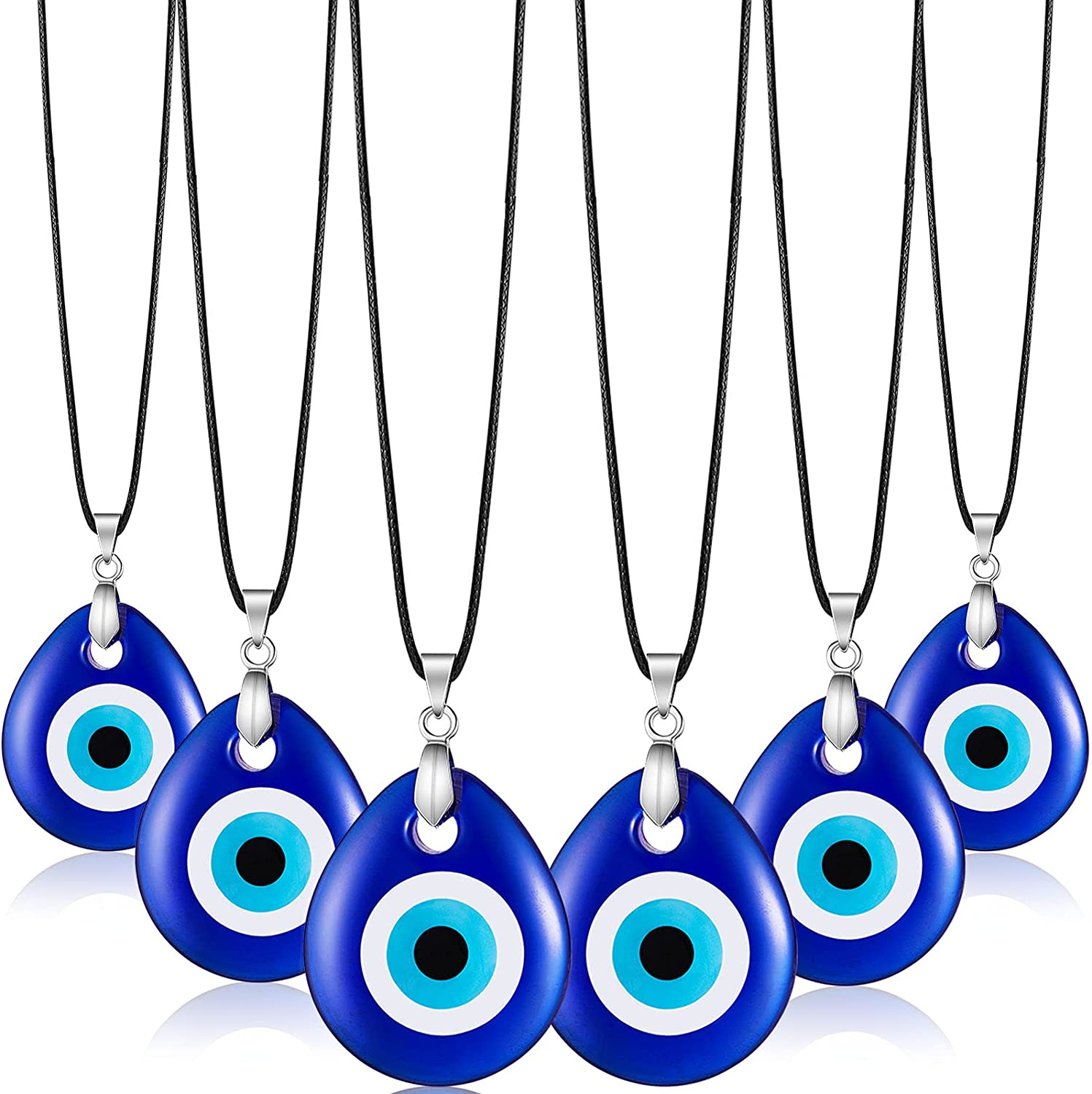 Yaomiao 6 Pieces Evil Eye Pendant Necklace Turkish Blue Eye Necklace Glass Eye Leather Rope Chain Necklace for Women Men