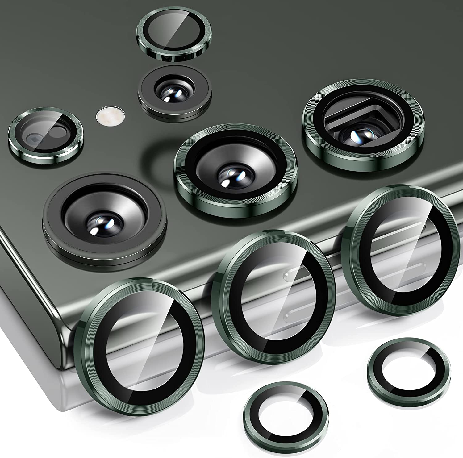 Hoerrye for Samsung Galaxy S23 Ultra Camera Lens Protector, Case-Friendly, 9H Tempered Glass Anti-Scratch, Space Titanium Military-Grade Protection Circle, Removal Tool (Green)