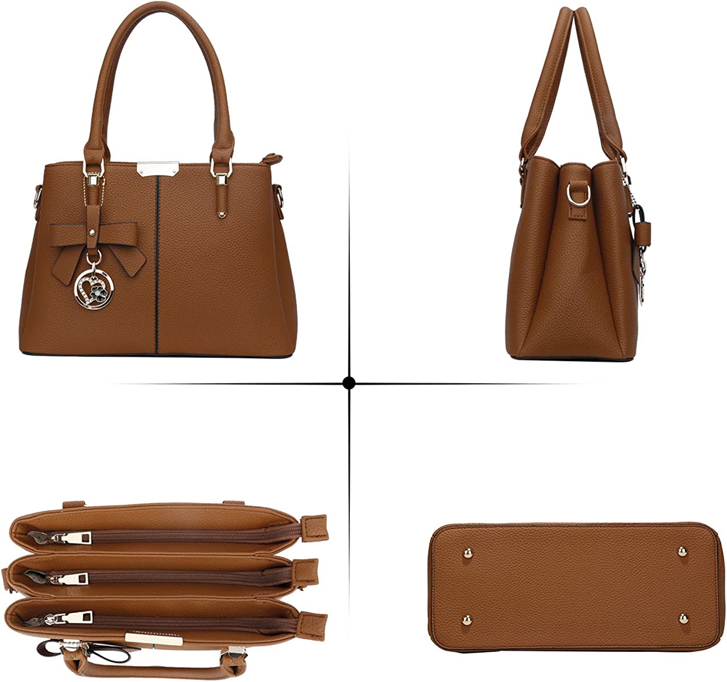 KKXIU 3 Zippered Compartments Purses and Handbags for Women Top Handle Satchel Shoulder Ladies Bags