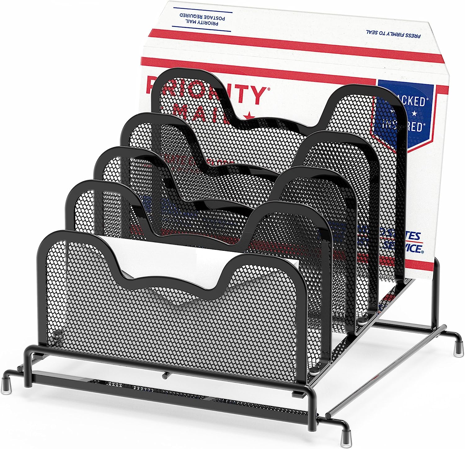 SimpleHouseware Desk 5 Sections Step File Sorter Organizer, Black