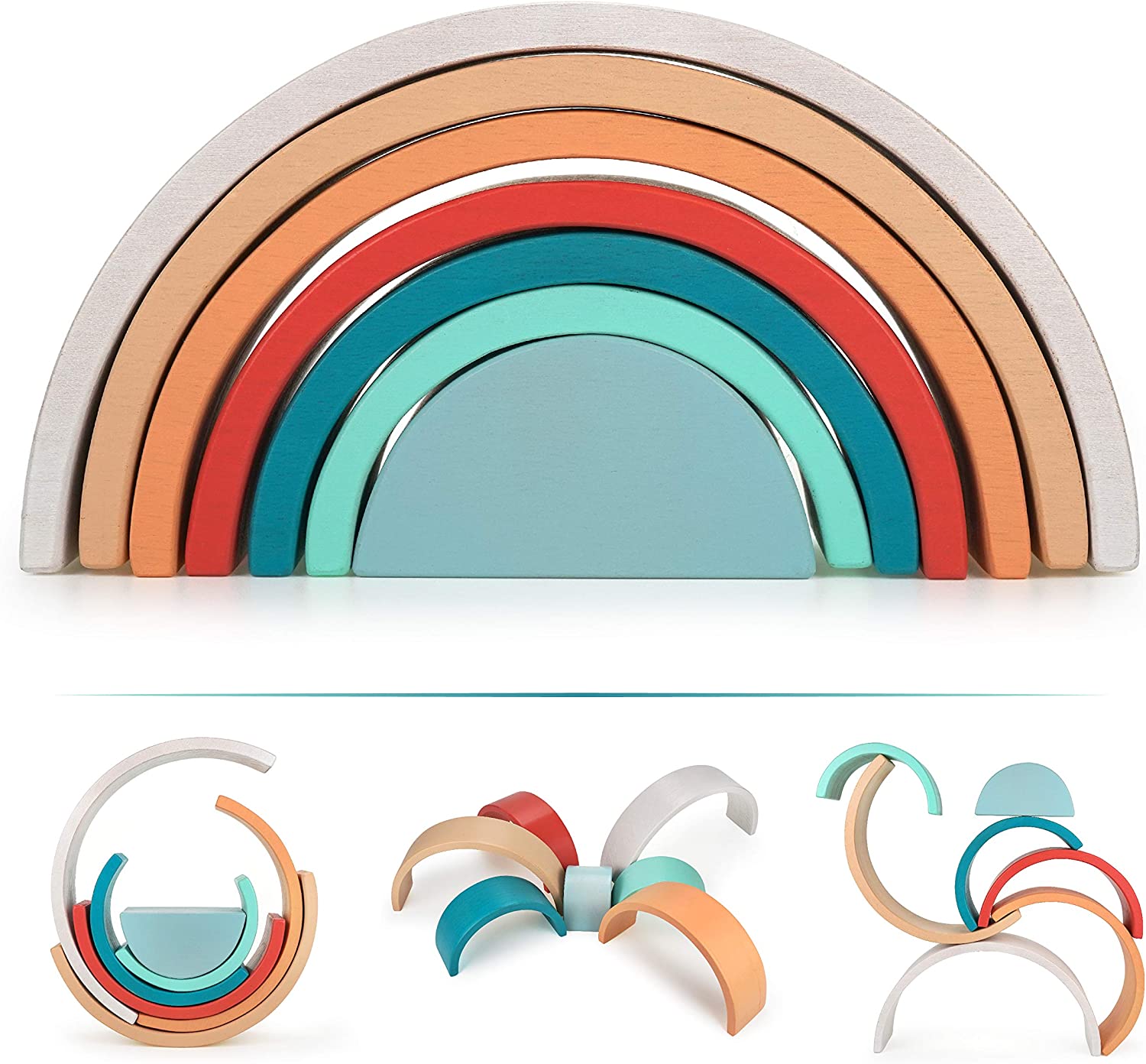 DUCKBOXX XX Wooden Rainbow Stacking Toy (Bright Color - 7 pcs)