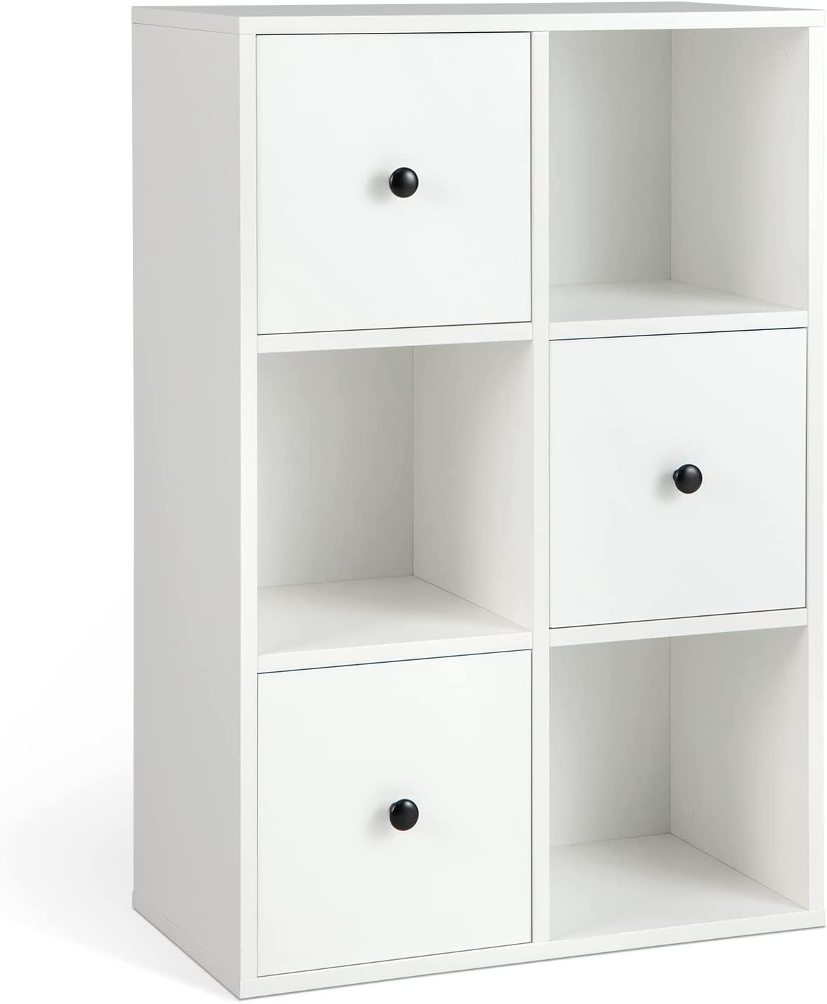 Giantex 6-Cube Bookcase with Drawers, 3-Tier Freestanding Wooden Bookshelf with Anti-toppling Device, Wood Cube Storage Organizer for Kids Room, Living Room, Study, Bedroom, White