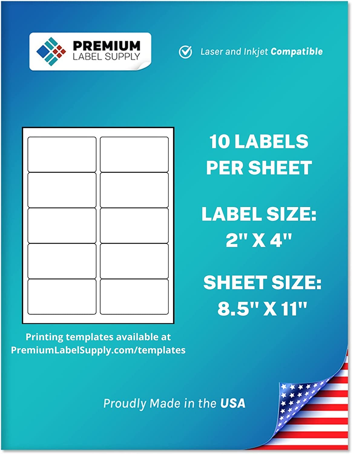 Premium Label Supply White Sticker Address Labels – 2” x 4" – Laser/Inkjet Compatible – (10 Labels/Sheet), 25 Sheets – 250 Total Adhesive Labels