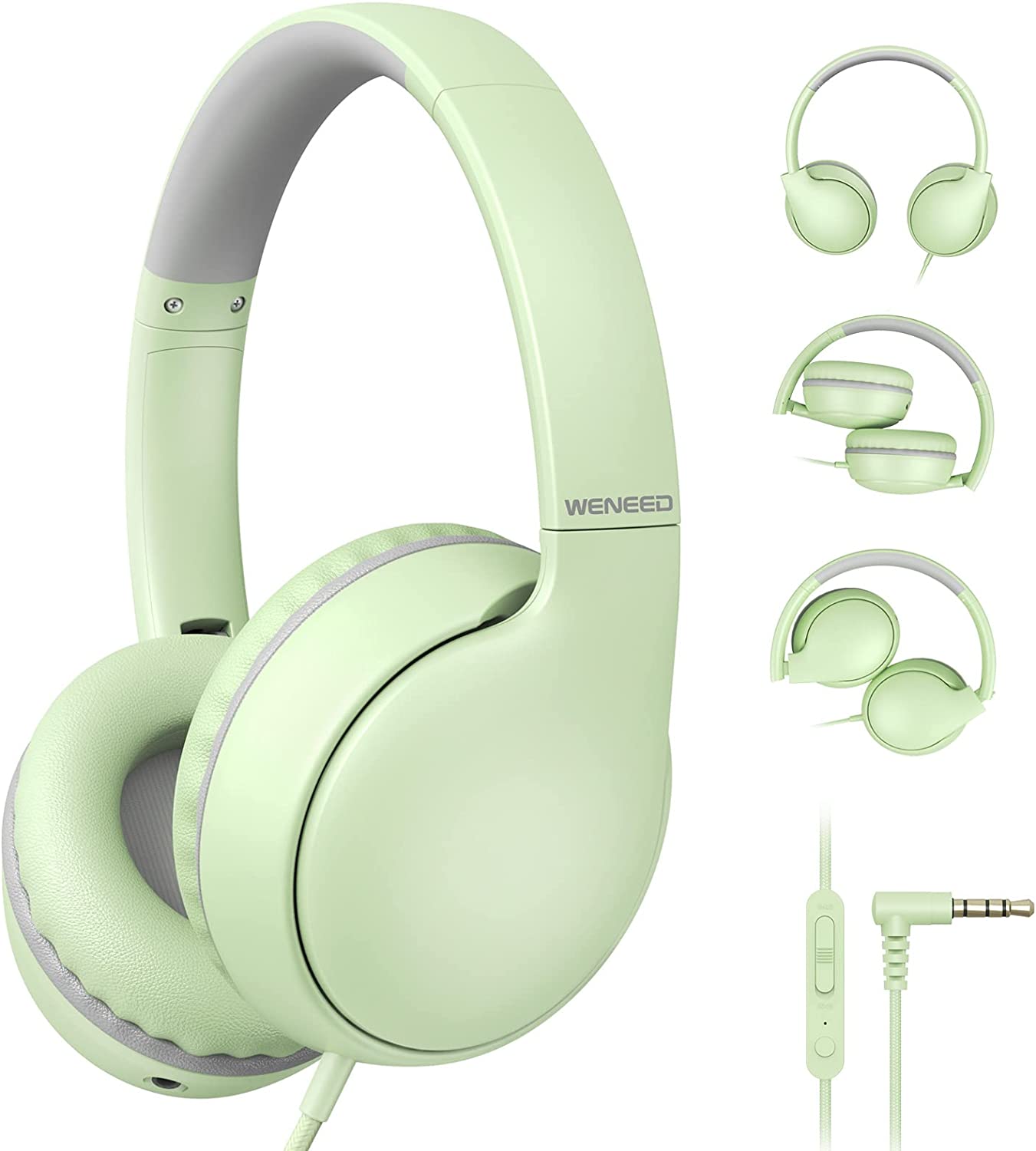 weneed Kids Headphones with Microphone, Kids Headphones-94dB Volume Limited-Shareport, Foldable Wired Headphones for Kids/Teens/Boys/Girls, Over Ear Kids Headphones for School/Travel/iPad, Green