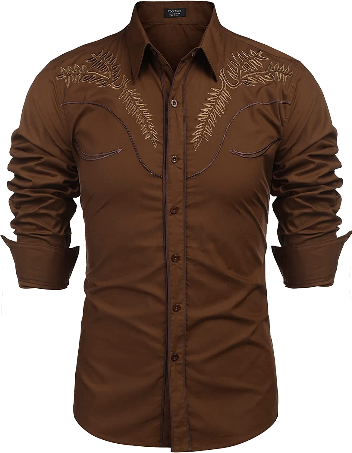 COOFANDY Men's Western Shirts Long Sleeve Slim Fit Embroideres Cowboy Casual Button Down Shirt