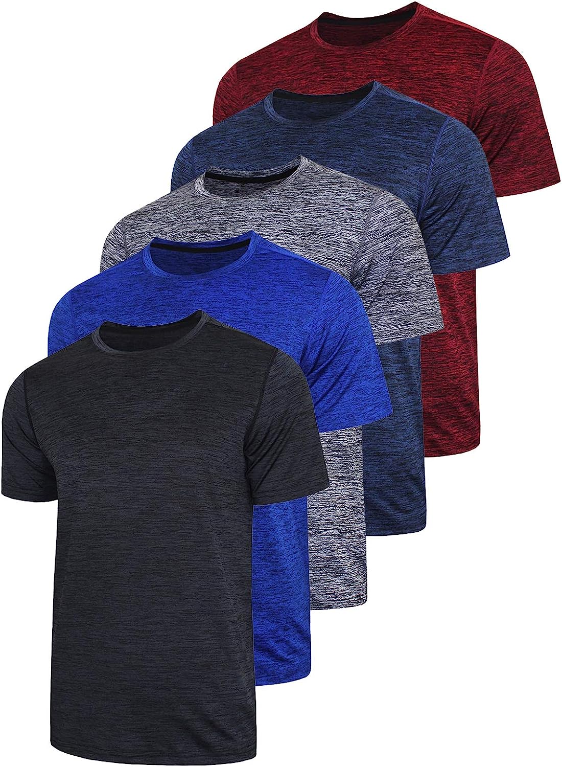 5 Pack Men’s Active Quick Dry Crew Neck T Shirts | Athletic Running Gym Workout Short Sleeve Tee Tops Bulk