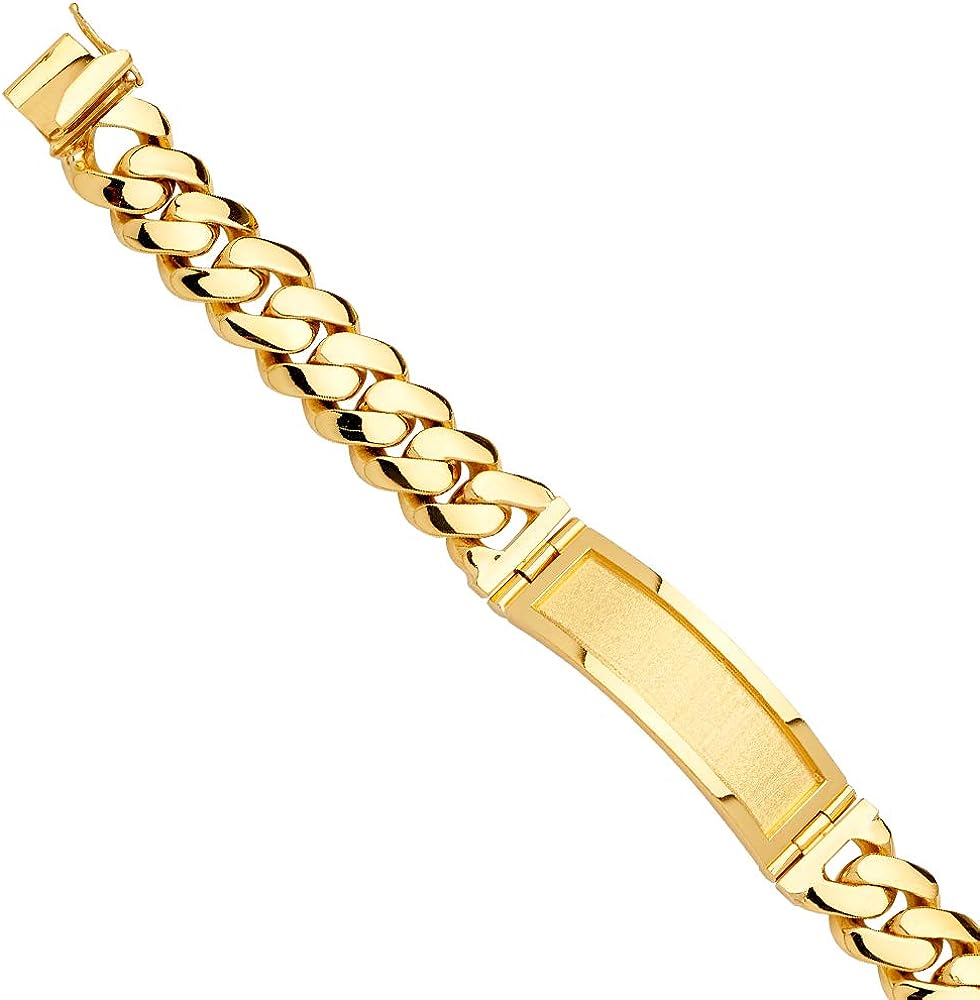 14KY Solid Link ID Bracelet - 9" | Gold Chain Bracelet for Men and Women | Solid Gold Bracelets for Womens Mens Girls Boys 14k Real | Birthday Valentines Gifts For Adults | Weight 126.1 | Jewelry Gift