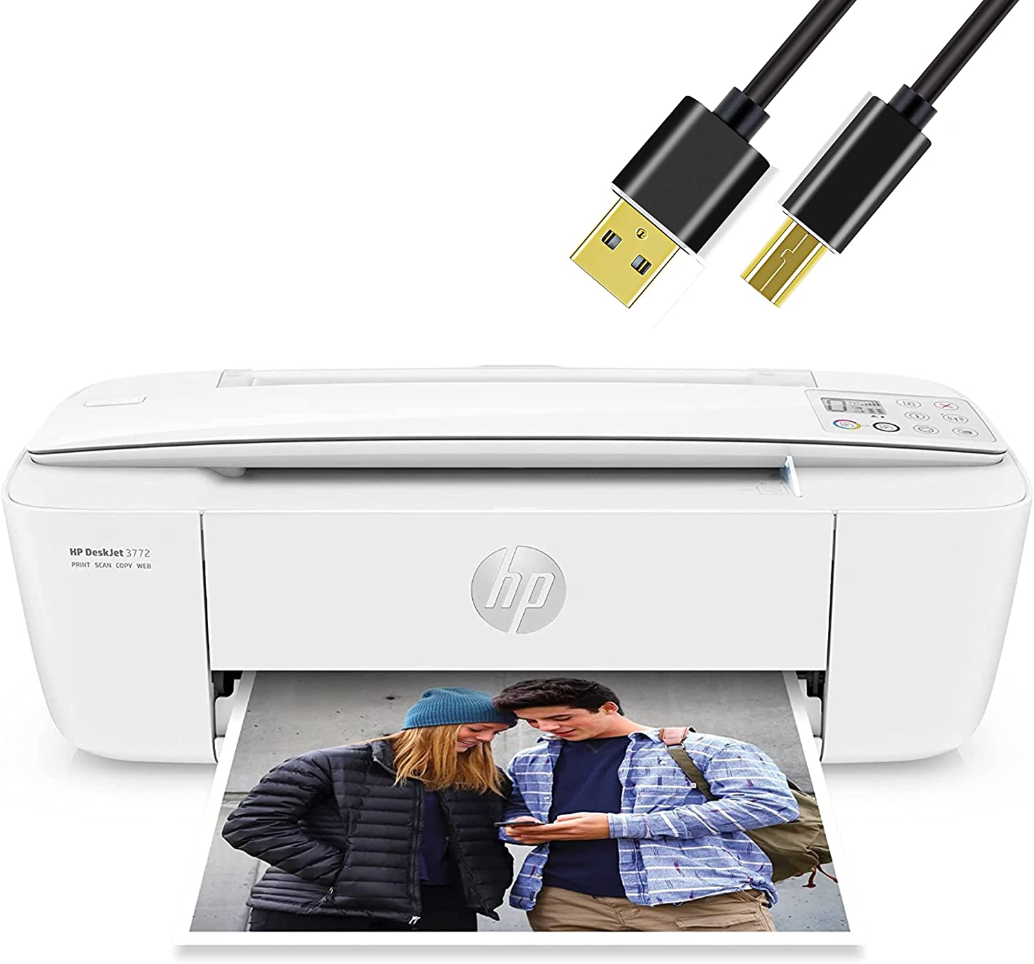 NEEGO HP DeskJet Wireless Color Inkjet Printer All-in-One with LCD Display - Print Scan Copy and Mobile Printing Ultra Compact 6 ft Printer Cable