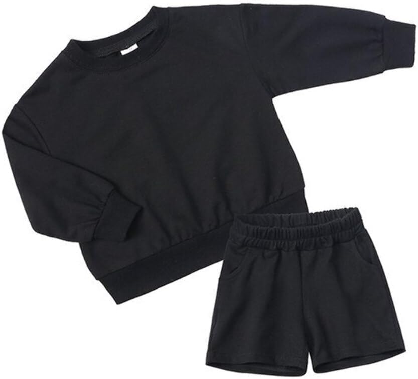 QueenLine 10Sets Bulk Items Wholesale Children Sets Long Sleeves Pullover Tops Hoodie + Shorts Two Piece Sets Casual Solid Tracksuits Black 110cm