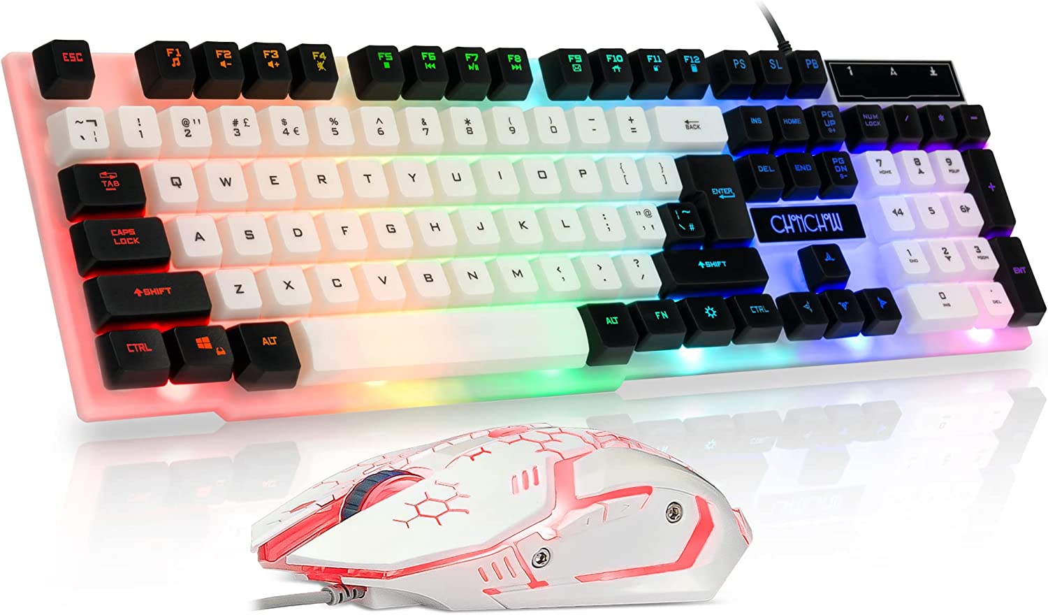 Gaming Wired Keyboard and Mouse Combo Backlit Rainbow RGB Full-Size Mechanical Feeling Key Board 3600 DPI Mice for Game Office Home