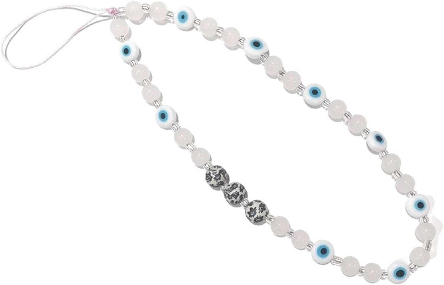 Fuqimanman2020 Colorful Evil Eye Beaded Phone Charm Phone Lanyard Wrist Strap Gemstone Handmade Phone Chain Strap Keychain for Women Girls