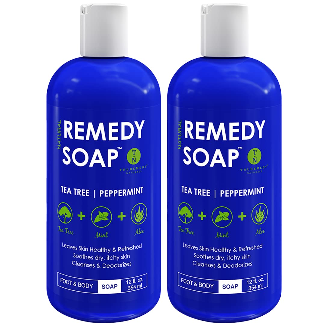 Remedy Soap Tea Tree Oil Body Wash | Helps Body Odor, Athlete's Foot, Jock Itch, Ringworm, Yeast Infections, Skin Irritations | Shower Gel for Women/Men | 100% Natural Tea Tree, Mint & Aloe Skin Clean