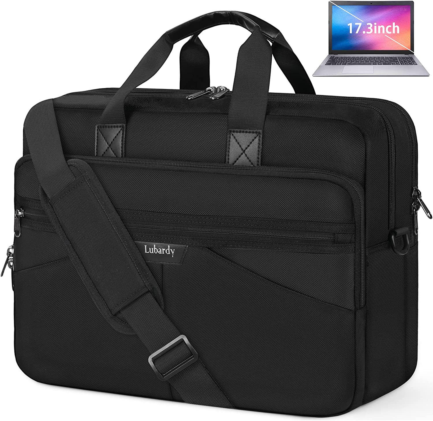 Laptop Bag 17.3 Inch Laptop Briefcase Large Laptop Case Waterproof Business Computer Bag Adjustable Shoulder Messenger Bag for Men Women, Black