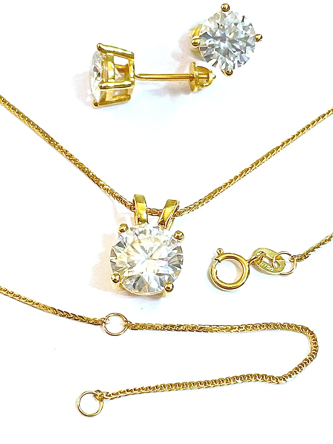 4 carat SOLID 18k GOLD Certified Diamond Necklaces 18" length + Screw Back Diamond Earrings for women 6.5mm HANDMADE Jewelry Sets Anniversary Daughter Graduation Girlfriend Birthday present for her