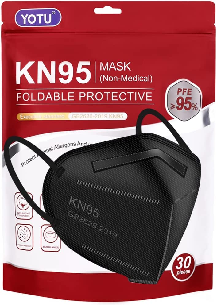 YOTU Kn95 Face Mask Black,5-ply Cup Dust Mask,Breathable & Comfortable,Filter Efficiency ≥95% (Black-30pcs)