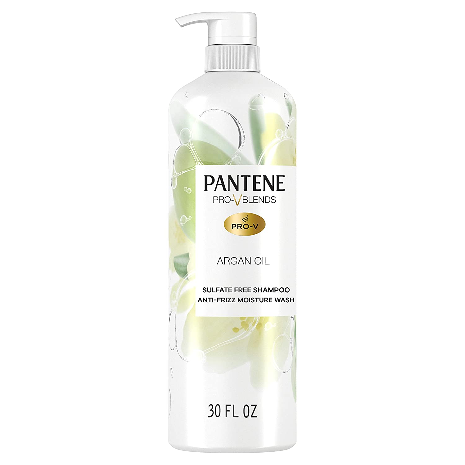 Pantene Sulfate Free Argan Oil Shampoo for Dry Damaged hair, Safe for Color Treated Hair, Smoothing and Moisturizing, Nutrient Infused with Vitamin B5, Anti Frizz, Pro-V Blends, 30.0 oz