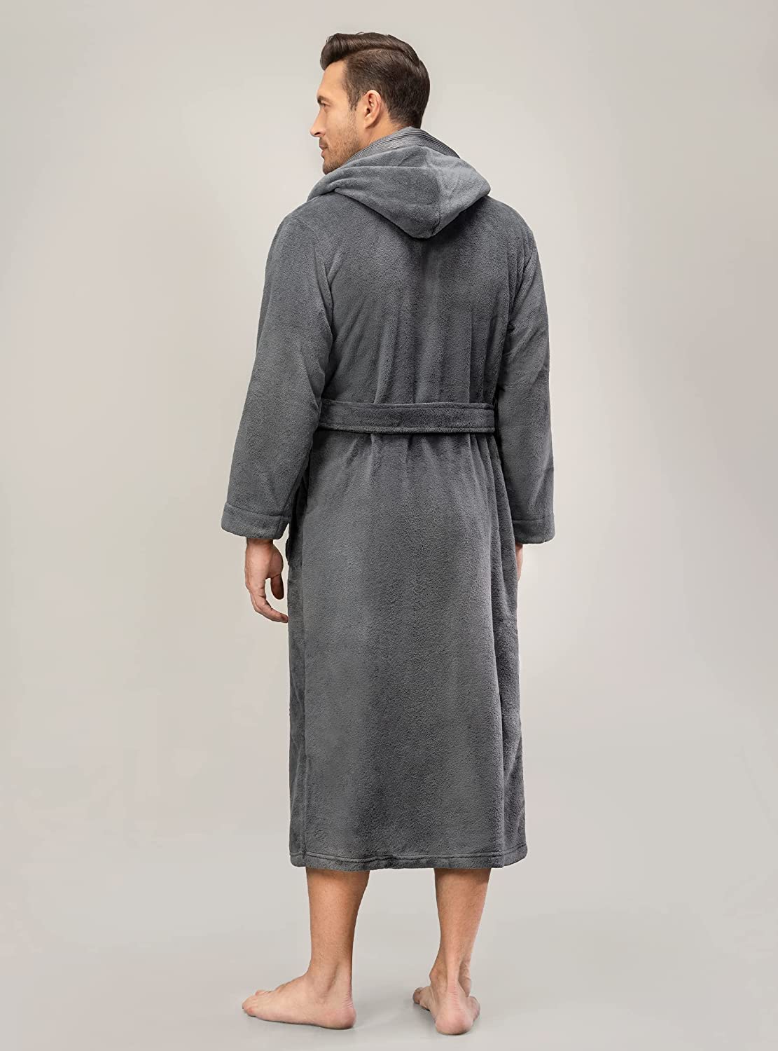 DAVID ARCHY Men's Coral Fleece Plush Robe Shawl Collar Heavyweight Full Length Long Big and Tall Warm Bathrobe