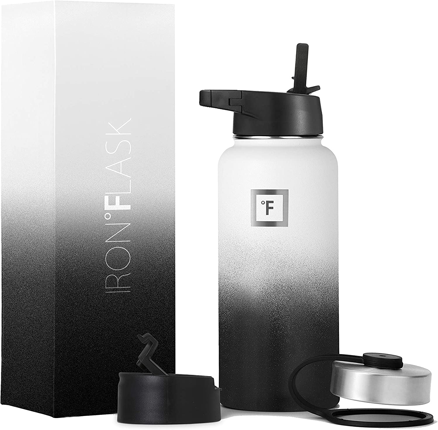 IRON °FLASK Sports Water Bottle - 32 Oz, 3 Lids (Straw Lid), Leak Proof, Vacuum Insulated Stainless Steel, Double Walled, Thermo Mug, Metal Canteen