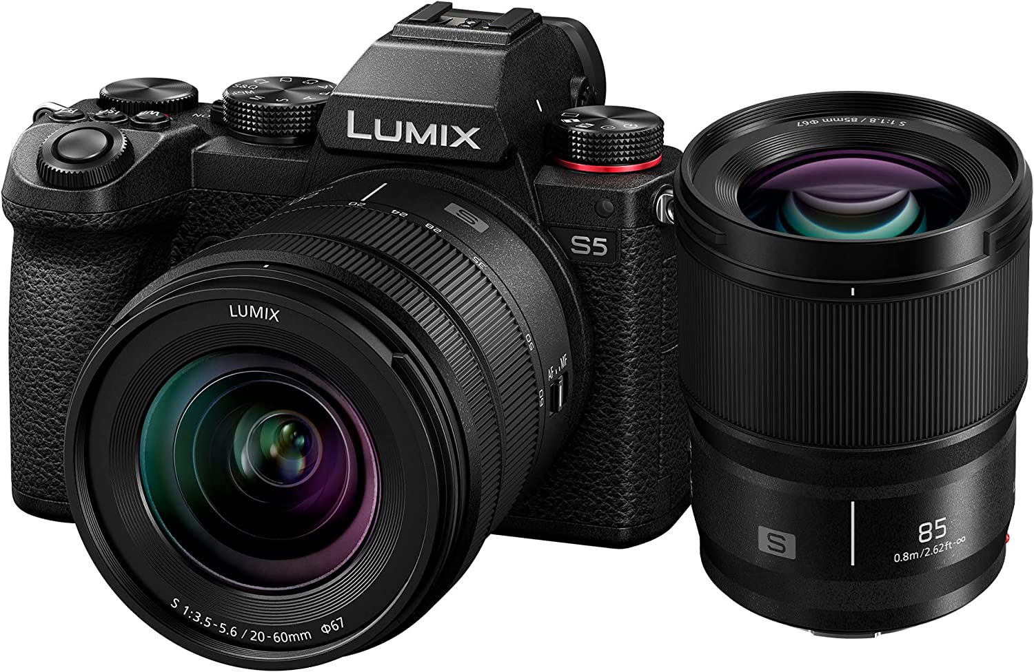 Panasonic LUMIX S5 Full Frame Mirrorless Camera, 4K 60P Video Recording with S 20-60mm F3.5-5.6 Lens Kit (DC-S5KK) + S 85mm F1.8 L Mount Interchangeable Lens (S-S85)