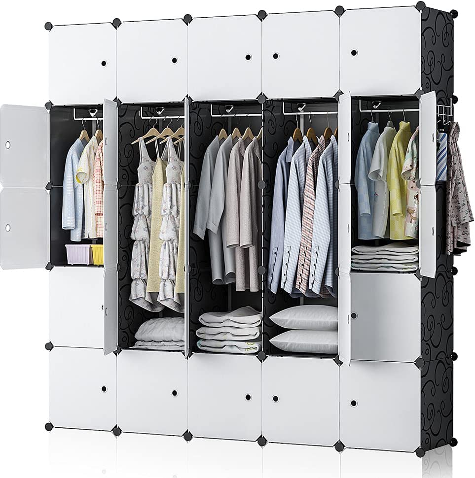 YOZO Cube Storage Organzier Portable Wardrobe Closet Bedroom Dresser (71x18x71 inches) Portable Closet Cube Shelf Armoire Pantry Cabinet， 25 Doors， Black
