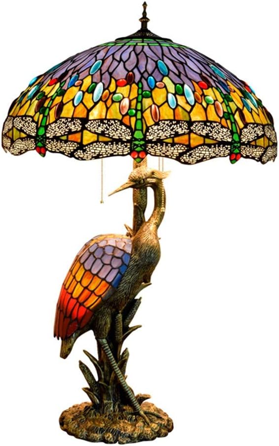 Handmade Stained Glass Table Lamp 18" Tiffany Style Large Table Lamp Dark Red Blue Dragonfly Desk Lamp Creative Antique Light Base for Living Room Study Bedroom Table Lamp (Color : Female)