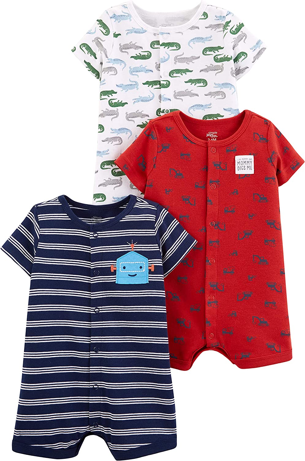 Simple Joys by Carter's Baby Boys' Snap-Up Rompers, Pack of 3