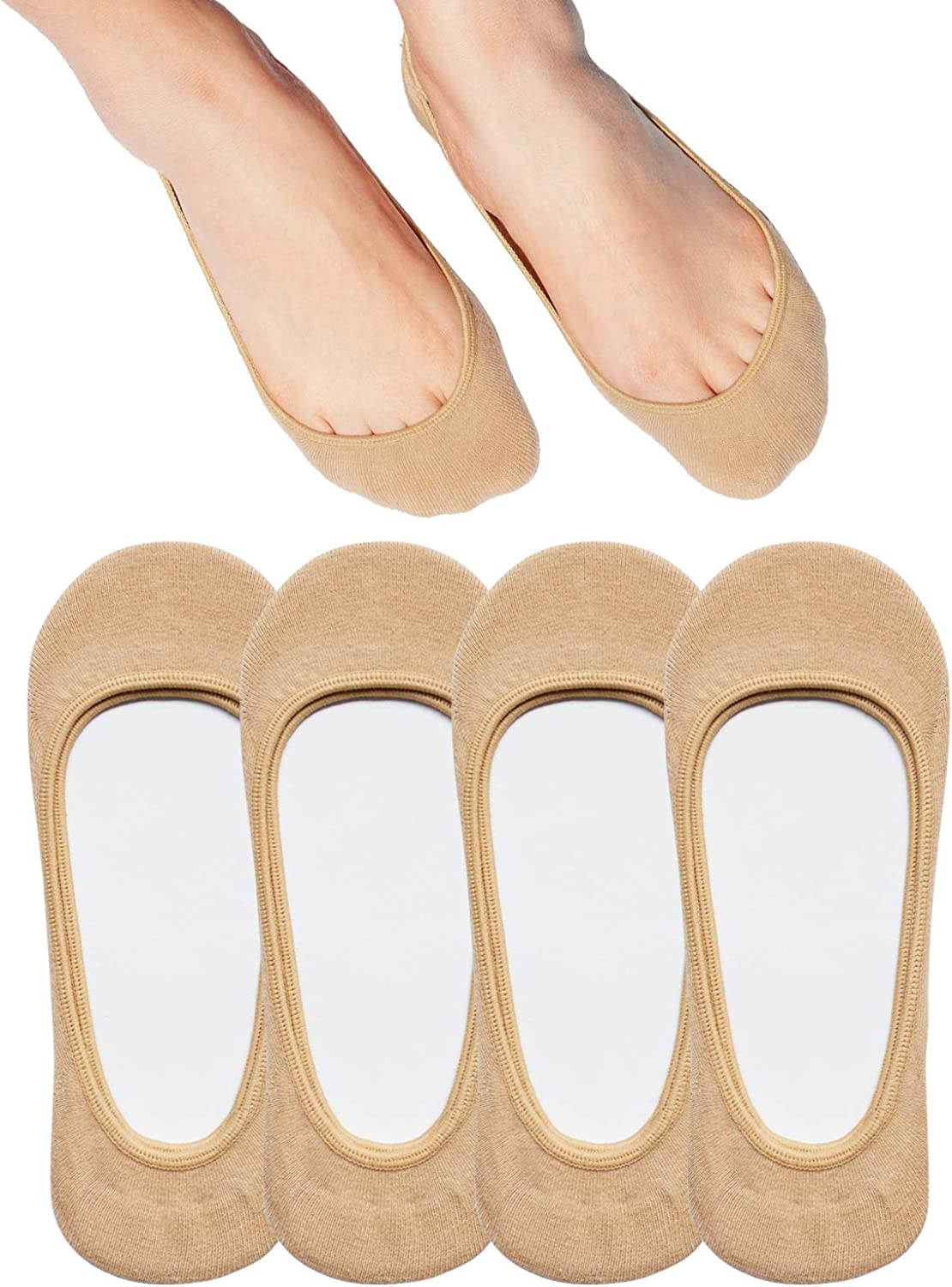 SIXDAYSOX No Show Socks Women for Flats 4 to 8 Pack Non Slip Invisible Ultra Low Cut Socks Shoe Size 5-8/9-11