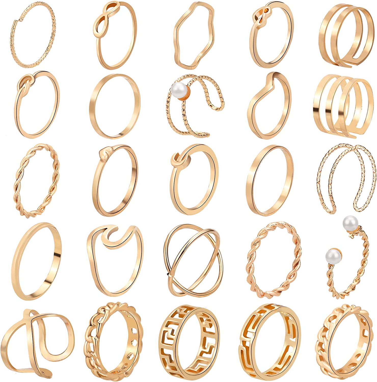 ONESING 18-31 Pcs Knuckle Rings for Women Stackable Rings Sets Girls Bohemian Retro Vintage Joint Finger Rings Gold Rings Set for Women Men Hollow Carved Flowers Crystal Rings