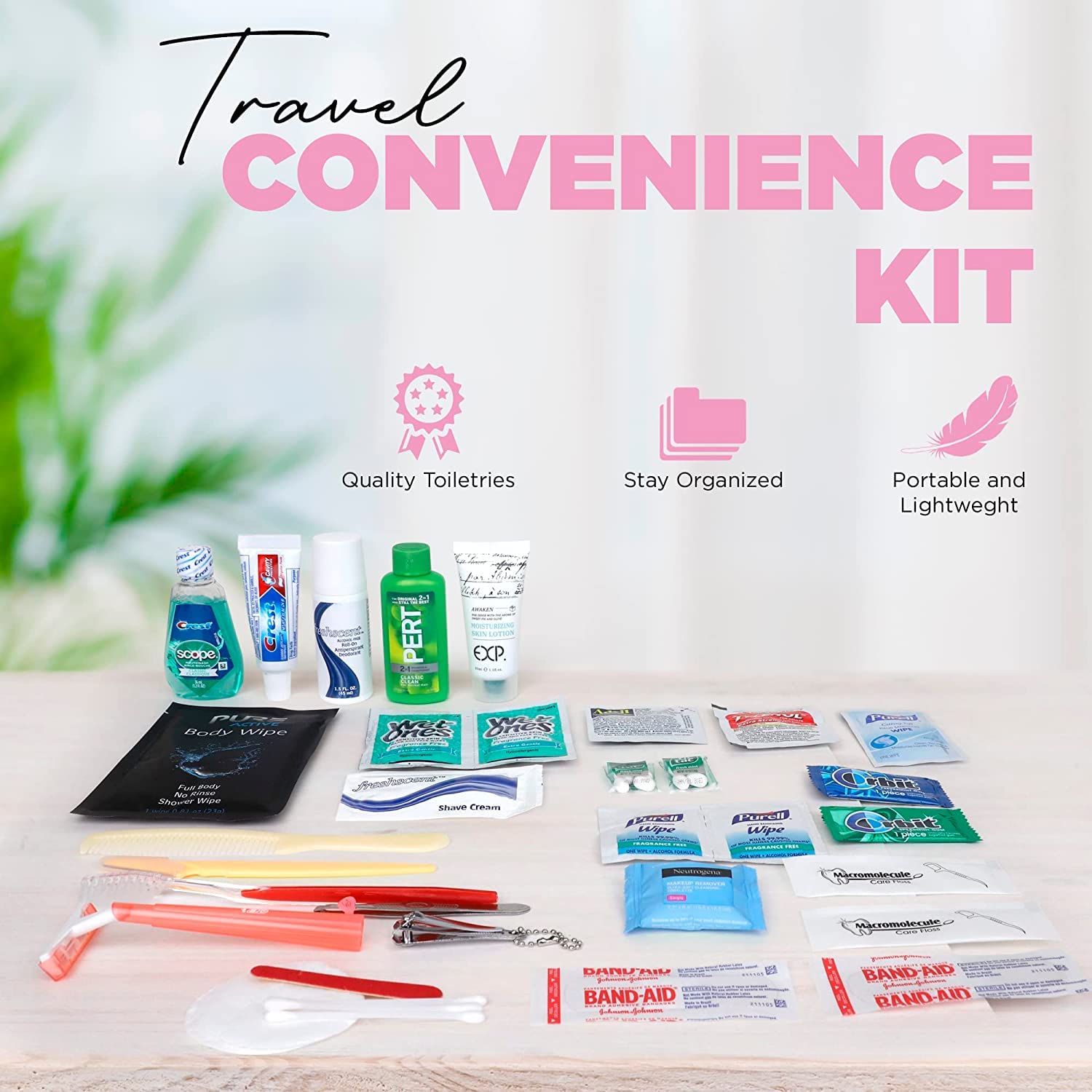 Asom Toiletry Travel Kit, Quality Hygiene Essentials Traveling Toiletries Prefilled Accessories Convenience Set, Tsa Approved Women Carry On Size Clear Toiletry Bag Accessory Kits.