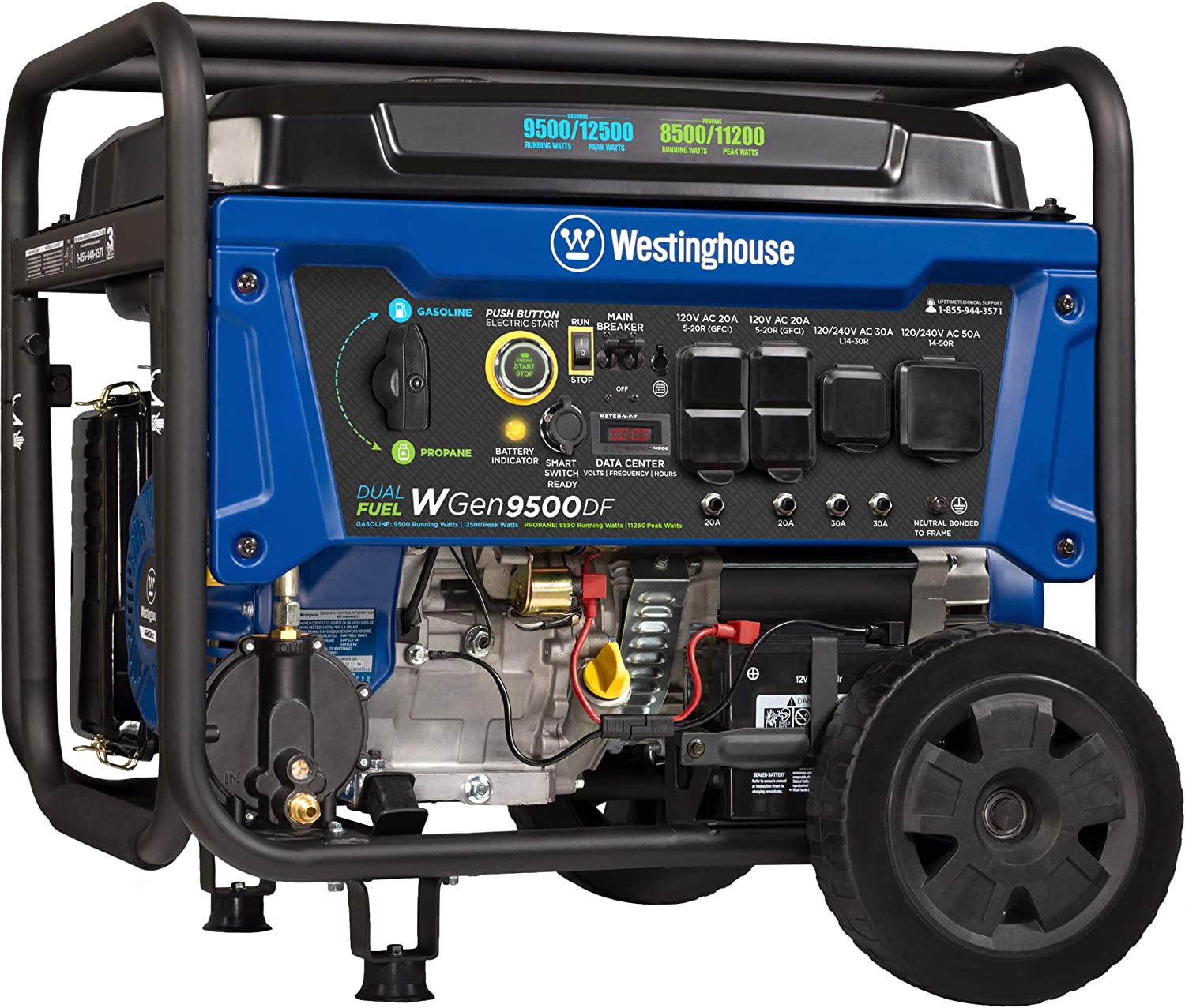 Westinghouse 12500 Peak Watt Dual Fuel Home Backup Portable Generator, Remote Electric Start, Transfer Switch Ready, Gas and Propane Powered, CARB Compliant