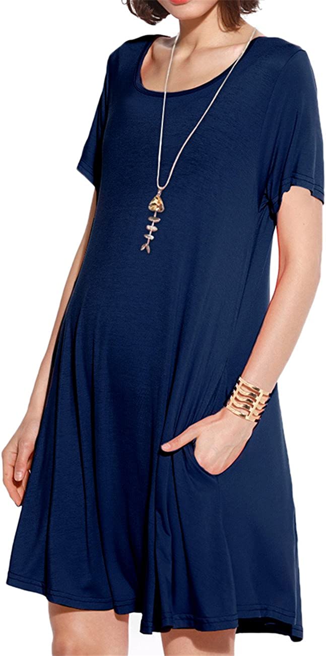 JollieLovin Women's Casual Swing Loose T-Shirt Dress Summer Short Sleeve Tunic Dresses with Pockets (Available in Plus Size)