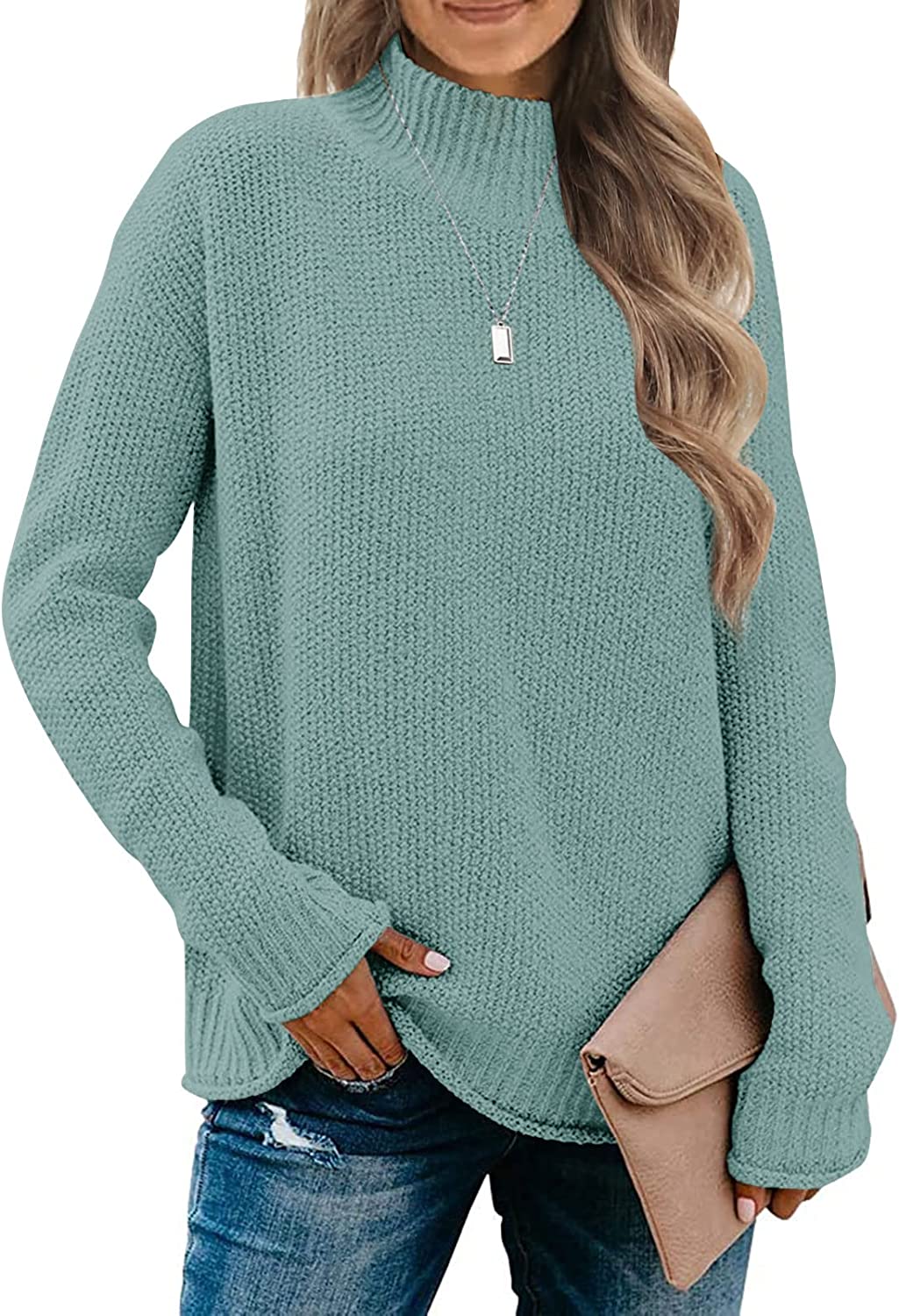 MEROKEETY Women's Long Sleeve Turtleneck Cozy Knit Sweater Casual Loose Pullover Jumper Tops