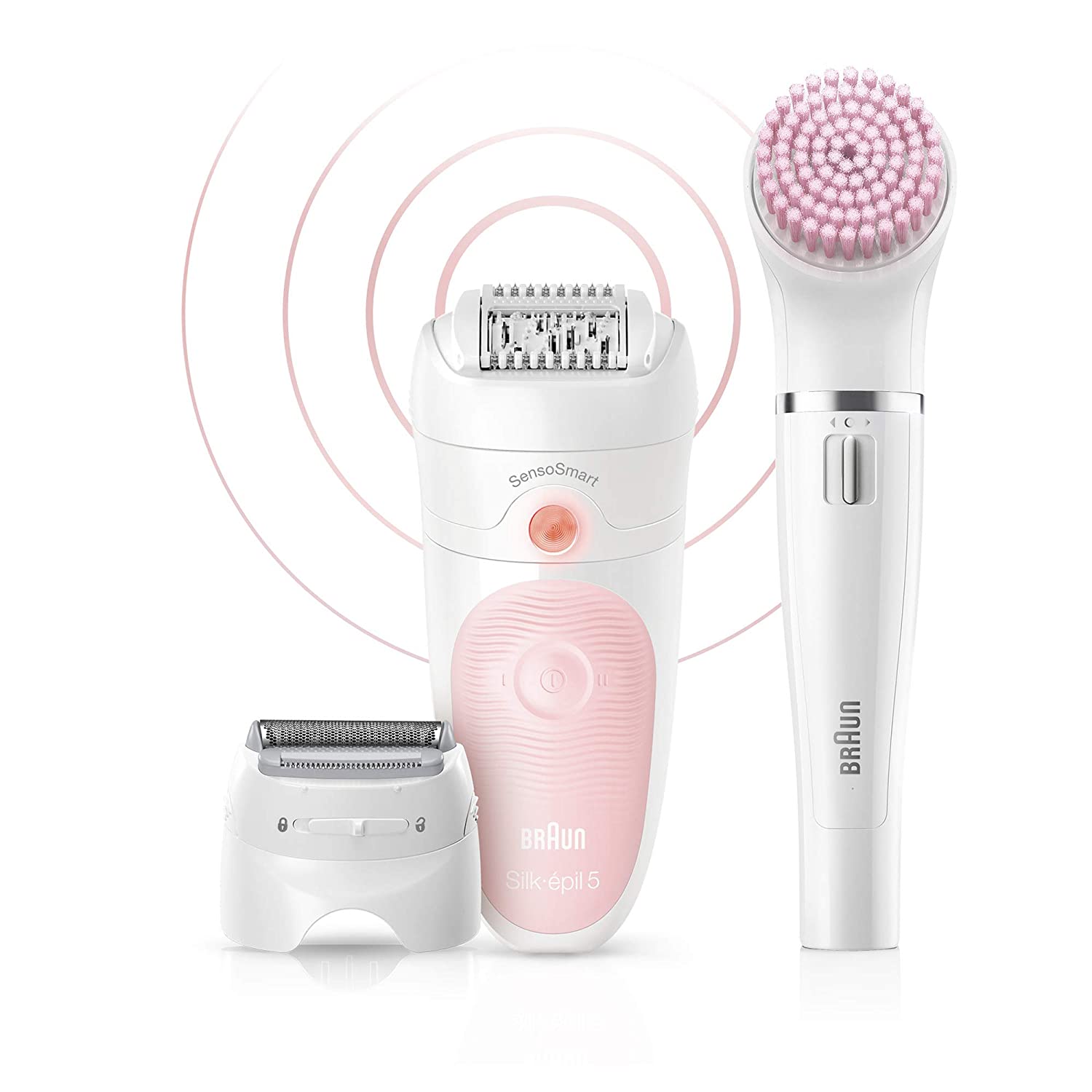 Braun SE5-895 Epilator, Hair Removal Device, Epilator for Women, Includes Shaver and Facial Cleansing Exfoliator Brush Attachments, Waterproof, Cordless and Rechargeable