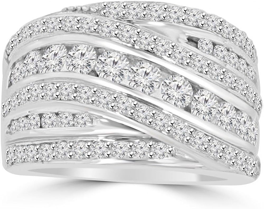 Madina Jewelry 2.10 ct Ladies Round Cut Diamond Anniversary Ring in 14 kt White Gold