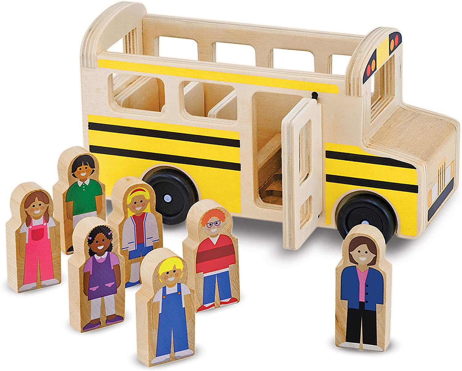 Melissa & Doug School Bus Wooden Play Set With 7 Figures - School Bus Toddler Toy For Pretend Play, Classic Toys For Kids