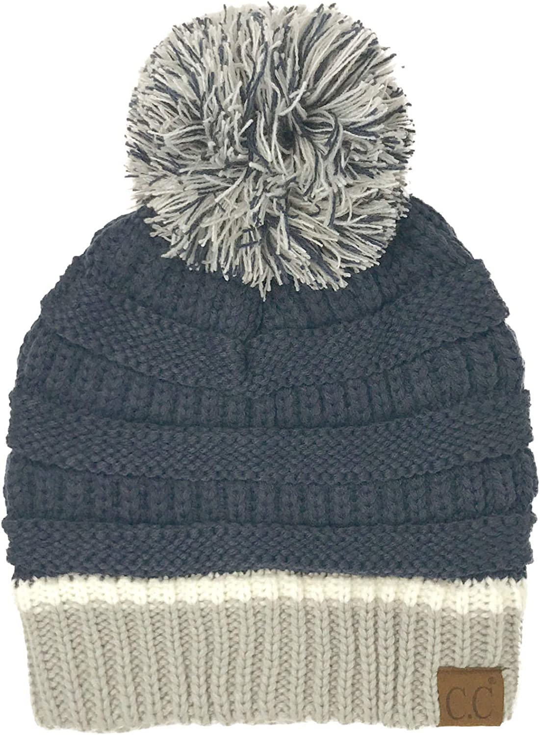 CC Football Basketball Team Colors Pom Winter Chunky Stretchy Knit Beanie Hat