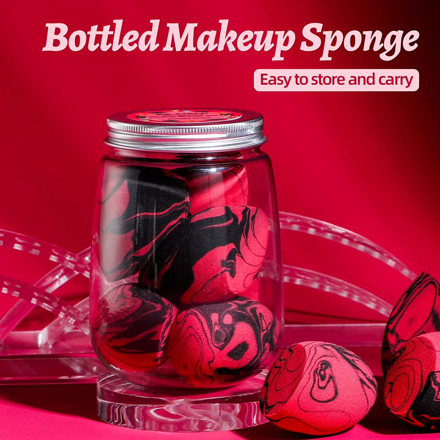 Makeup Sponge Set BS-MALL 6 Pcs blender sponge for Liquid, Cream, and Powder, Bottled Makeup Sponges （Black Pink）