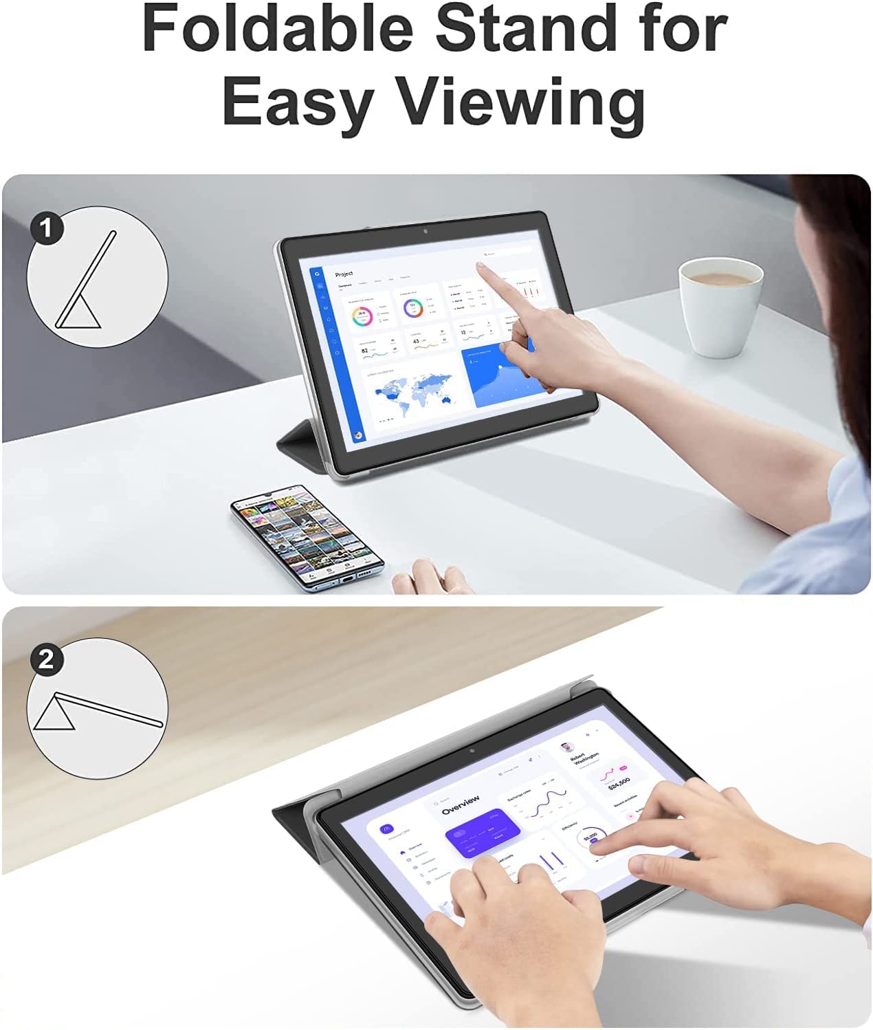 10 Inch Android Tablet pc, 32GB ROM 128GB Expand, Octa-Core Tablets, IPS HD Touch Screen,Google Certificated Wi-Fi Tablets, G+G, 8MP Camera, Long Battery Life,Black-(with Leather case)