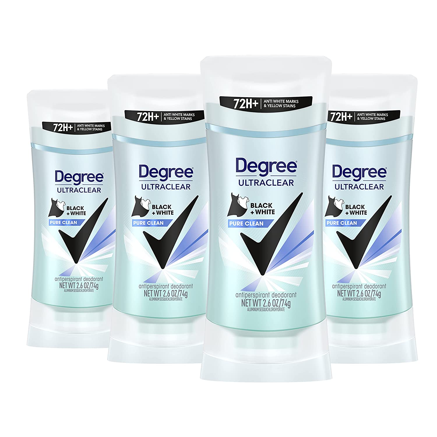 Degree Antiperspirant for Women Protects from Deodorant Stains Pure Clean Deodorant for Women 2.6 oz, Pack of 4