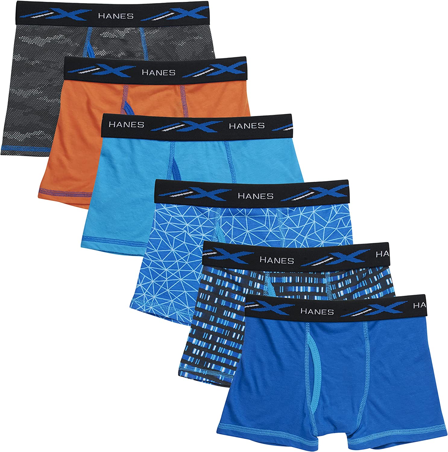 Hanes Boys' Underwear, X-Temp Moisture-Wicking Boxer Briefs, 6-Pack