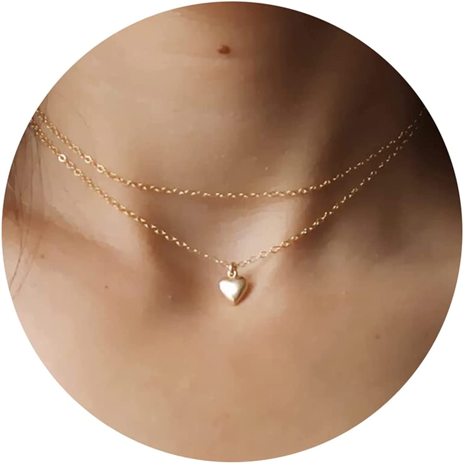 Tewiky Cute Heart Necklace Tiny 14k Gold Heart Pendant Choker Necklaces Small Gold Love Open Heart Chain Necklace for Women Dainty Gold Necklace Gifts for Her