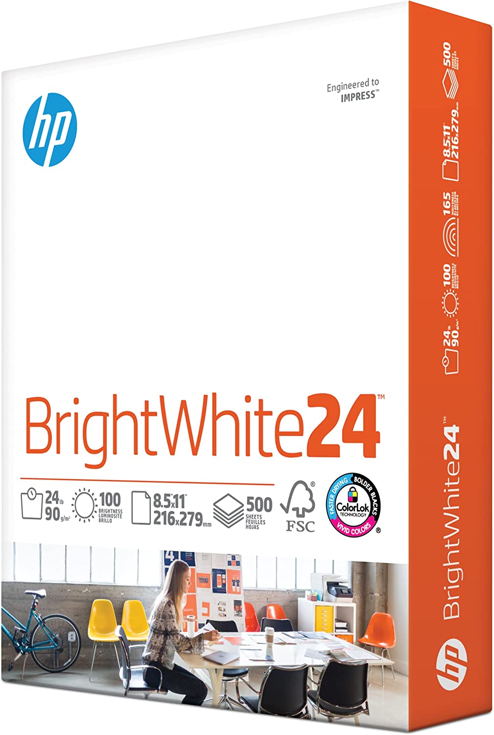 HP Printer Paper | 8.5 x 11 Paper | BrightWhite 24 lb |1 Ream - 500 Sheets| 100 Bright | Made in USA - FSC Certified | 203000R