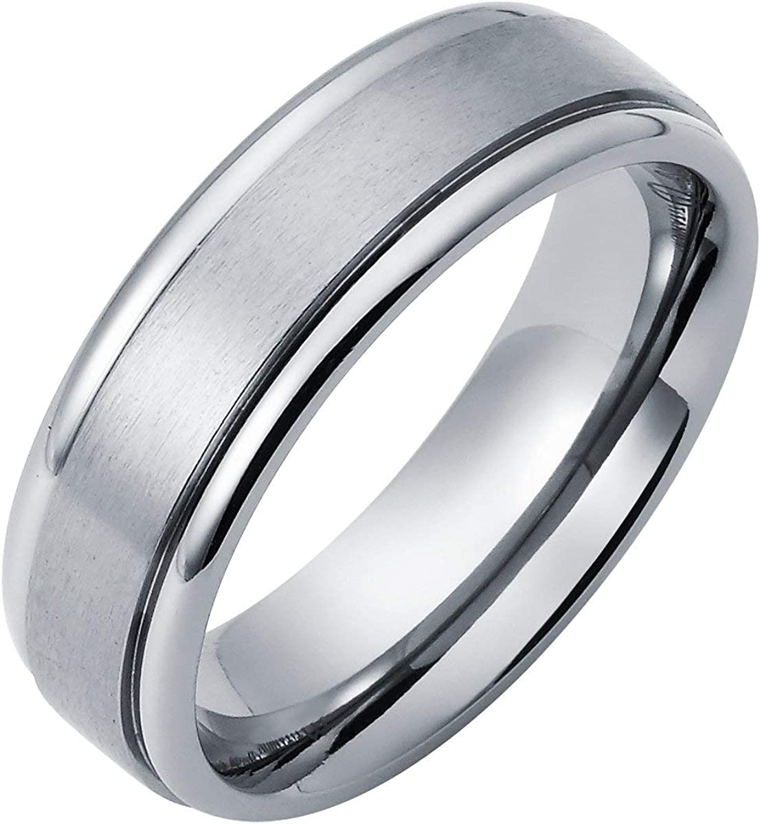 Titanium Dual-Finish Brushed Satin Matte 7mm Ring with Rounded High-Polish Border Edges