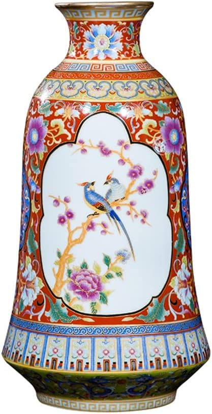 ZSEDP Jingdezhen Antique Enamel Vase with Flowers and Birds Pattern Ancient Porcelain
