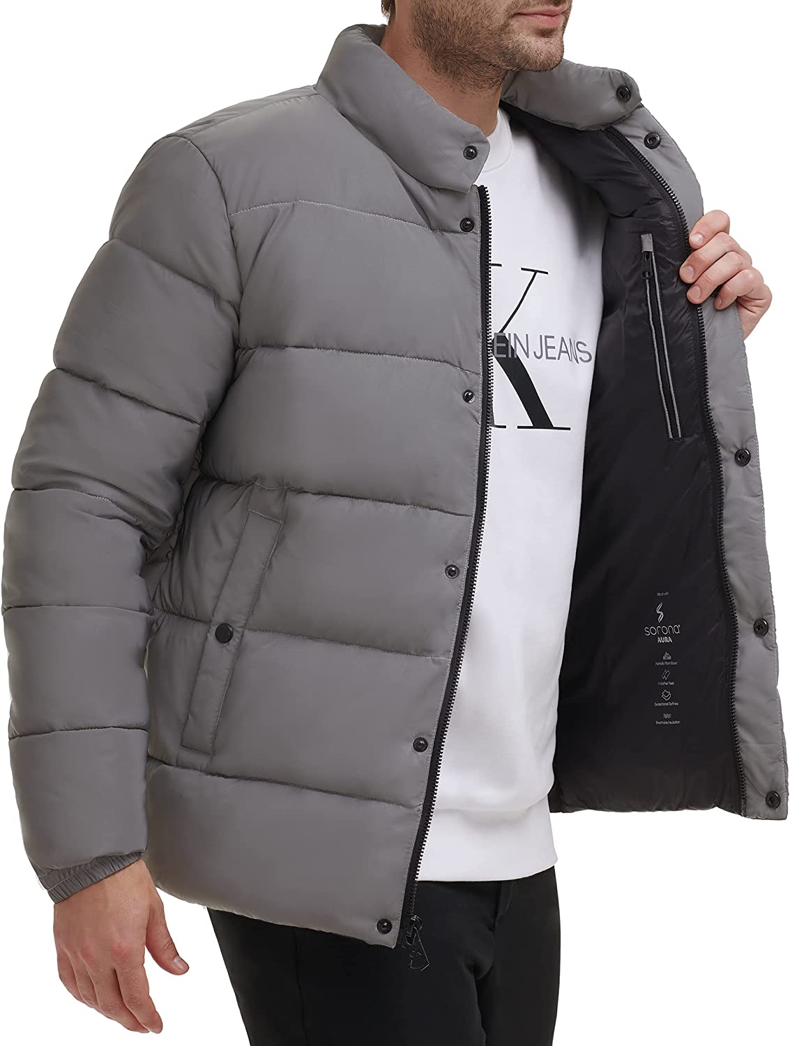 Calvin Klein Puffer Jacket-Men, Winter Coat, Water Resistant
